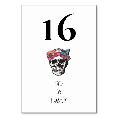 Until Death Do Us Part Skull Hydrangea Butterflies Table Number