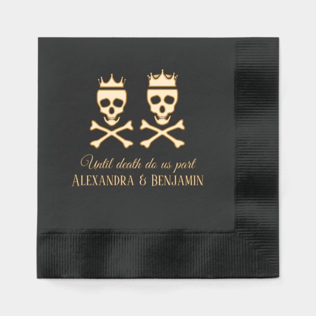 Until Death Do Us Part Skull XBones Crowned Couple Foil Napkins (Front)