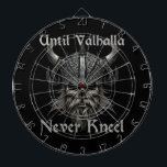Until Valhalla Never Kneel Dart Board<br><div class="desc">The "Until Valhalla" design concept resonates with individuals who embrace the warrior ethos and seek to embody qualities like bravery,  resilience,  and loyalty. It serves as a reminder to persevere through challenges and adversity,  with the ultimate aspiration of achieving a glorious afterlife worthy of a Viking warrior in Valhalla.</div>