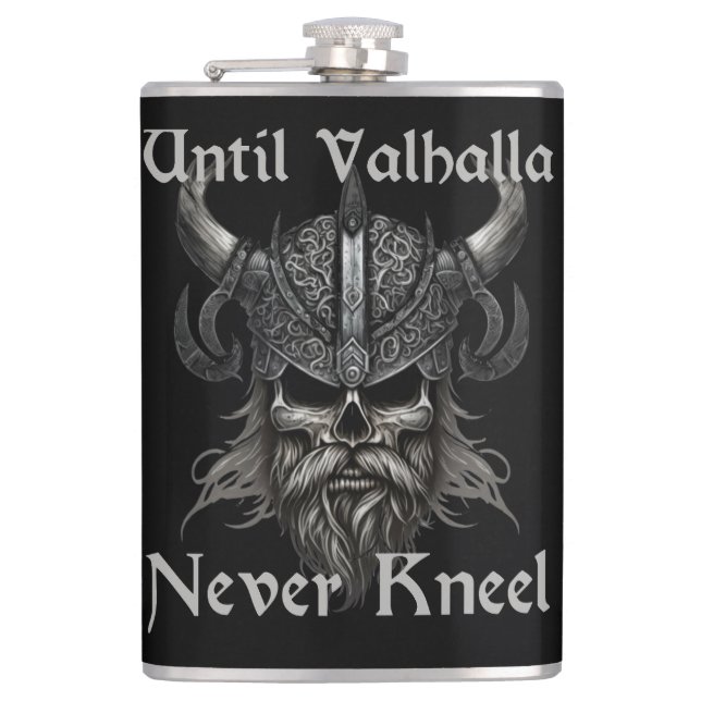 Until Valhalla Never Kneel Flask (Front)