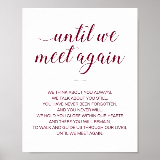 Until We Meet Again Burgundy Wedding Memorial Poem Poster ...