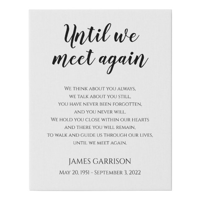 Until We Meet Again Celebration Of Life Keepsake Faux Canvas Print (Front)
