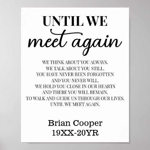 Until We Meet Again Elegant Funeral Poem with Name Poster