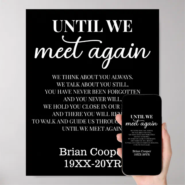 Until We Meet Again Elegant Funeral Poem with Name Poster | Zazzle