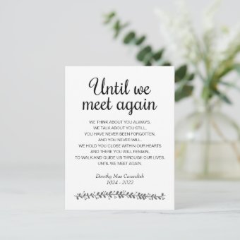 Until We Meet Again Funeral Poem Memorial Postcard | Zazzle