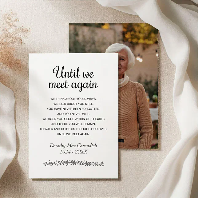 Until We Meet Again Funeral Poem Photo Memorial Enclosure Card | Zazzle
