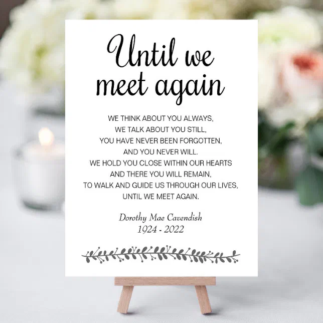 Until We Meet Again Funeral Prayer Poem Memorial Foam Board | Zazzle