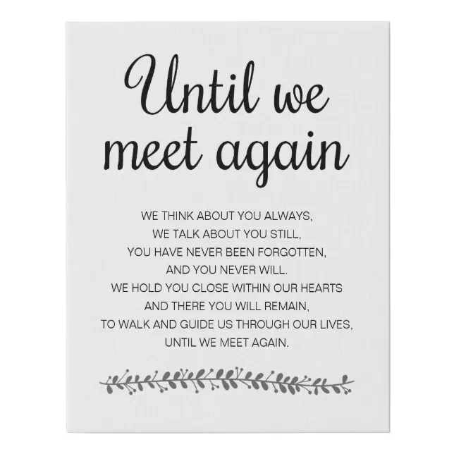 Until We Meet Again Memorial Poem Wedding Faux Canvas Print | Zazzle