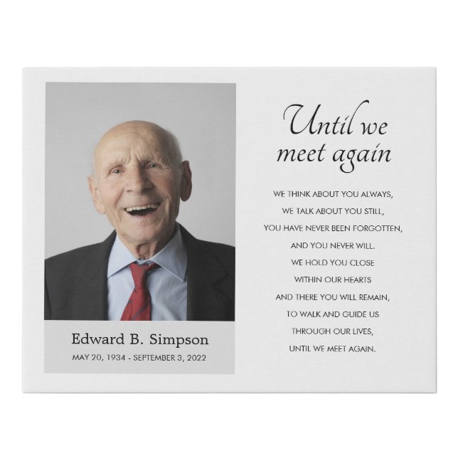 Until We Meet Again Memorial Poem With Photo Faux Canvas Print (Front)
