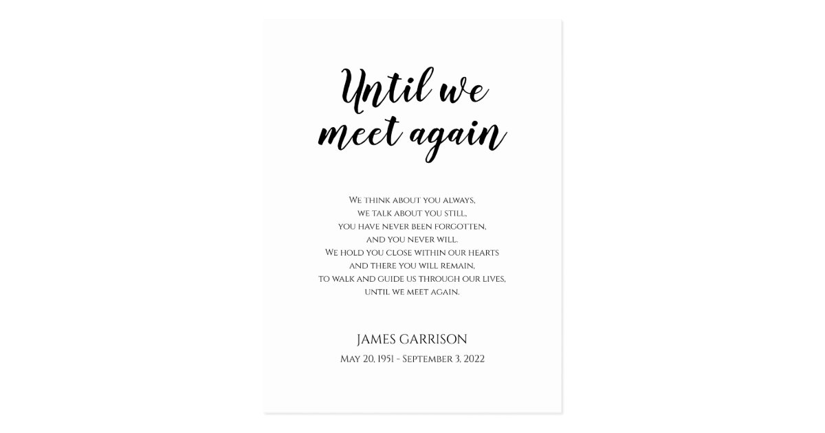 Until We Meet Again Memorial Poem with Photo Postcard | Zazzle