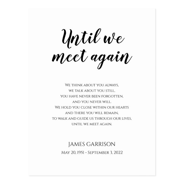 Until We Meet Again Memorial Poem with Photo Postcard (Front)
