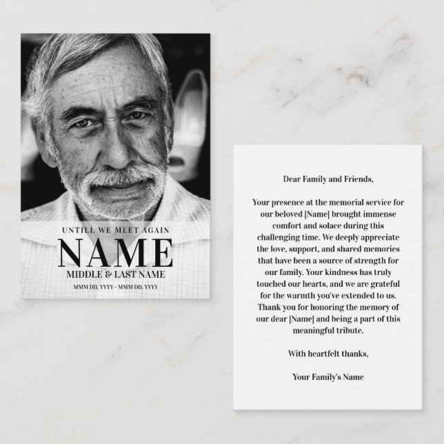 Until We Meet Again Modern Bold Photo Memorial Note Card (Front/Back)