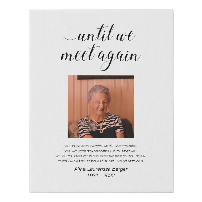 Until We Meet Again Poem With Photo Memorial Faux Canvas Print (Front)