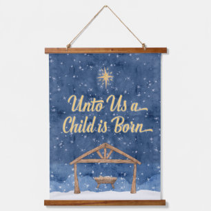 Unto Us A Child Is Born Christmas Nativity Hanging Tapestry