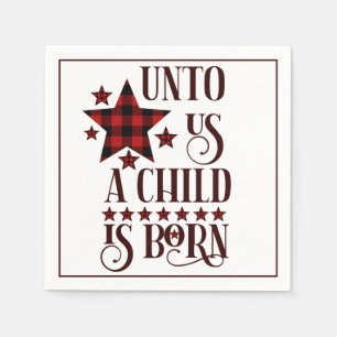 Unto Us A Child Is Born Christmas Plaid Napkins