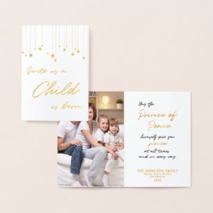 Unto Us A Child is Born Handwritten Gold Christmas Foil Card