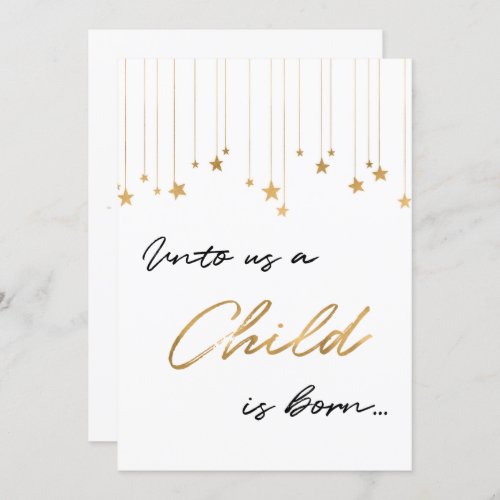 Unto Us A Child is Born Handwritten Gold Christmas Invitation