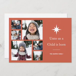 Unto Us a Child is Born Photo Collage Christmas Holiday Card