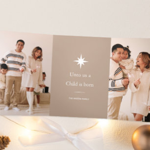 Unto Us a Child is Born Photo Collage Christmas Tri-Fold Holiday Card