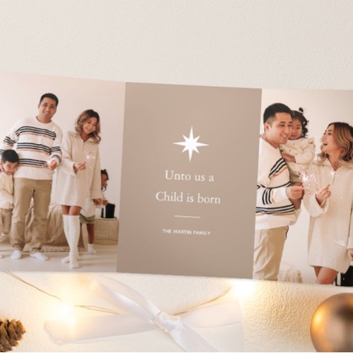 Unto Us a Child is Born Photo Collage Christmas Tri_Fold Holiday Card