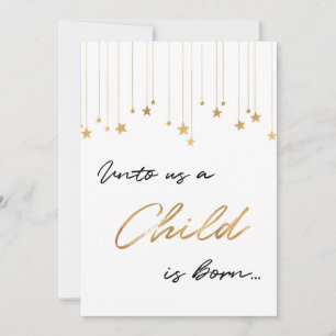 Unto Us A Child is Born Photo Gold Christmas Holiday Card