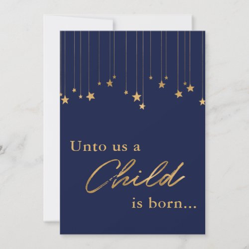 Unto Us A Child is Born Photo Scripture Blue Holiday Card