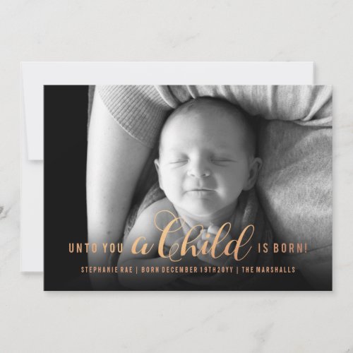 Unto You A Child Is Born Photo Baby Christmas Card