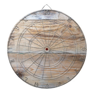 Untreated wood dartboard with darts