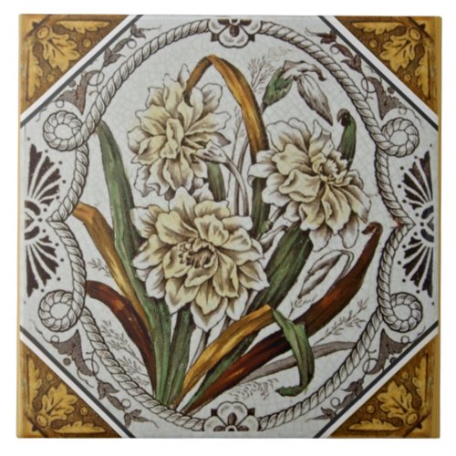 Unusual 1880s Victorian Floral Transferware Tile