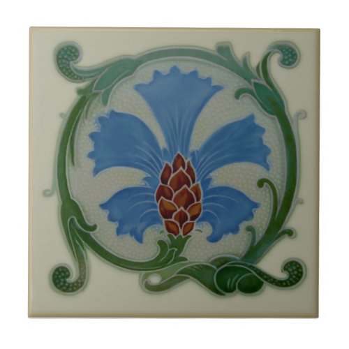 Unusual Art Nouveau Corn Bros Floral Repro Antique Ceramic Tile