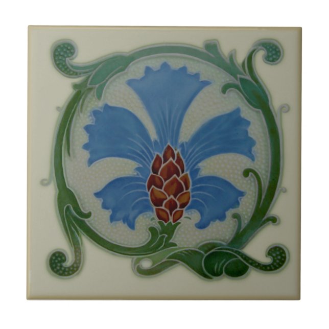 Unusual Art Nouveau Corn Bros Floral Repro Antique Ceramic Tile (Front)