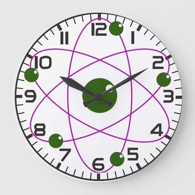 Unusual Atomic Pattern Green Purple Large Clock (Front)