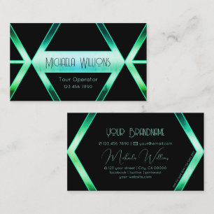 Unusual Black Geometric Cool Shimmery Teal Pattern Business Card