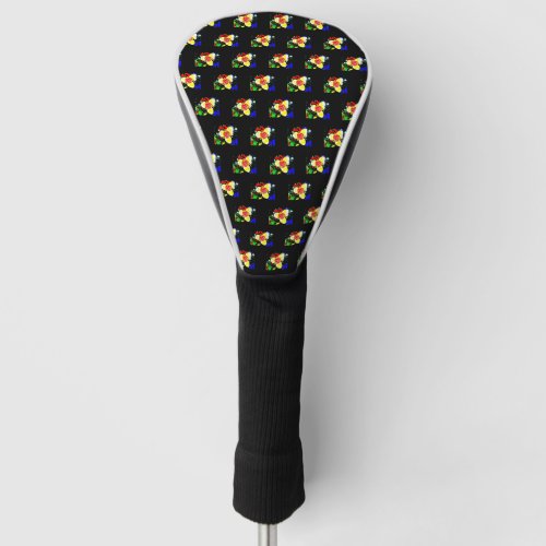 unusual black with yellow and red flower  golf head cover