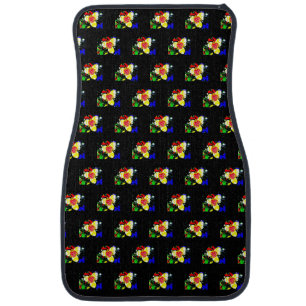 unusual black with yellow and red flower pattern car floor mat
