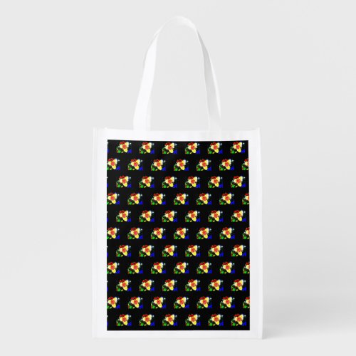 unusual black with yellow and red flower pattern grocery bag