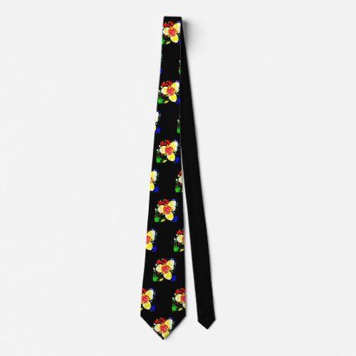 unusual black with yellow and red flower pattern neck tie