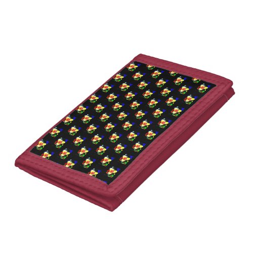 unusual black with yellow and red flower pattern  trifold wallet