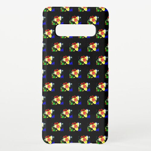 unusual black with yellow and red flower  samsung galaxy s10 case