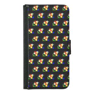 unusual black with yellow and red flower  samsung galaxy s5 wallet case