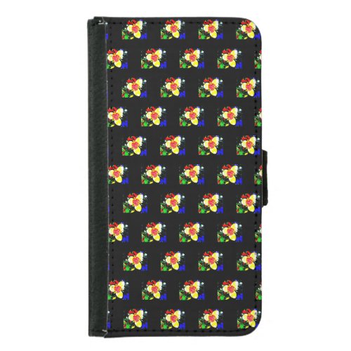 unusual black with yellow and red flower  samsung galaxy s5 wallet case