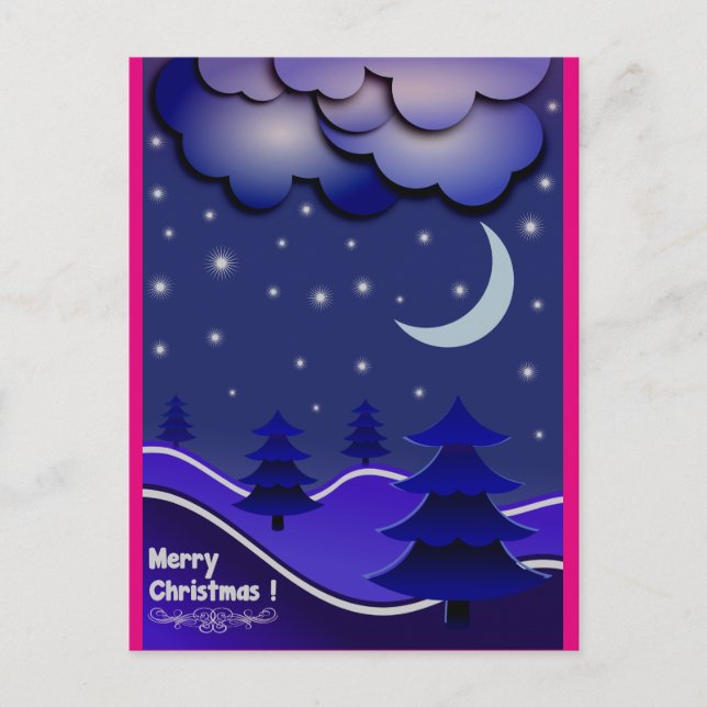 Unusual Blue, Hot Pink & Purple Christmas postcard (Front)