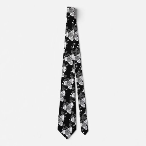 unusual bold black and white flower pattern neck tie