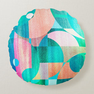 unusual bright colorful geometric abstract pattern round pillow