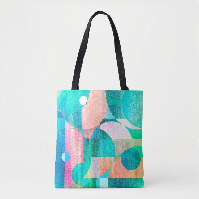 unusual bright colorful geometric abstract pattern tote bag (Front)