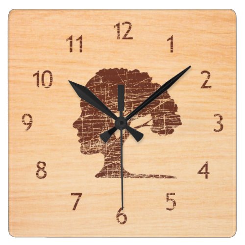 Unusual contemporary decorative rustic wood tree square wall clock
