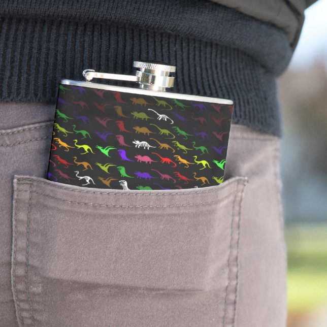 Unusual cool rainbow colorful cute dinosaur flask (In Situ)