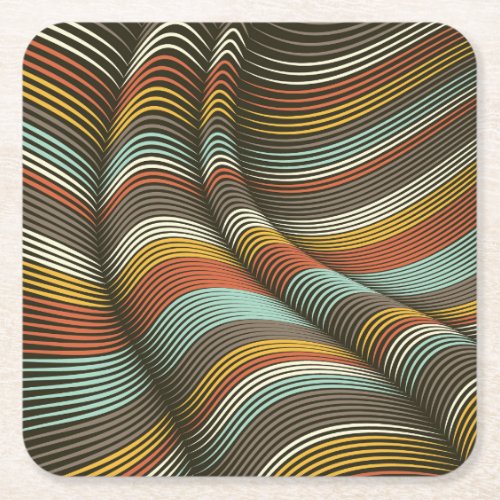 Unusual Curved Decorative Flex Lines Square Paper Coaster