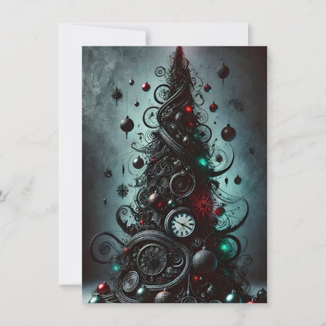 Unusual Dark Gothic Christmas Tree Greetings Holiday Card (Front)