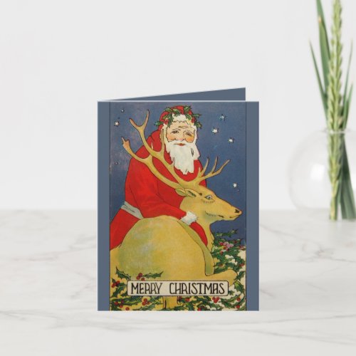 Unusual  deco santa deer Christmas card